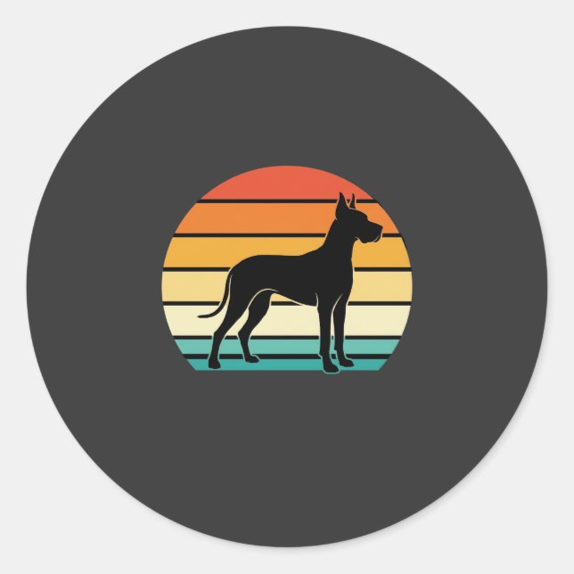 Great Dane Retro Sunset Dog Silhouette Classic Round Sticker (Front)