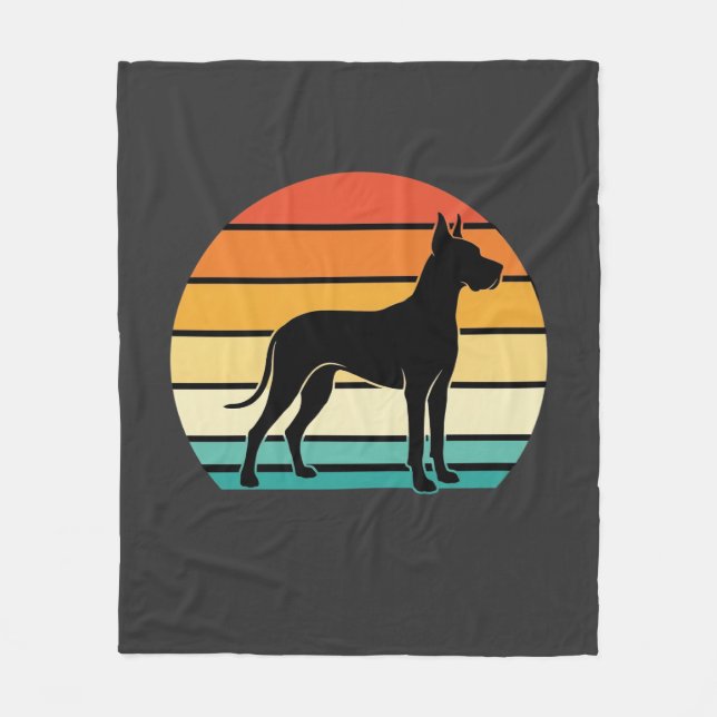 Great Dane Retro Sunset Dog Silhouette Fleece Blanket (Front)