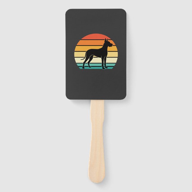 Great Dane Retro Sunset Dog Silhouette Hand Fan (Front)