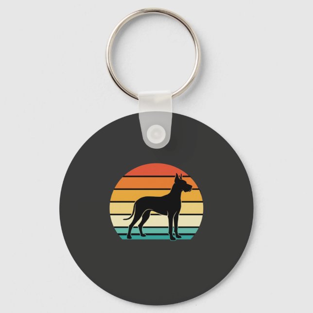 Great Dane Retro Sunset Dog Silhouette Key Ring (Front)