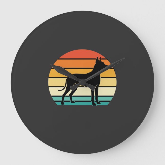 Great Dane Retro Sunset Dog Silhouette Large Clock (Front)