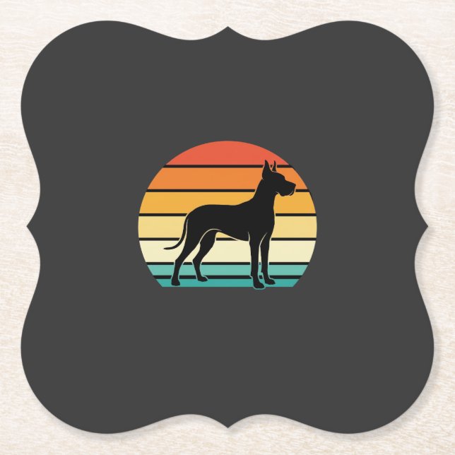 Great Dane Retro Sunset Dog Silhouette Paper Coaster (Front)