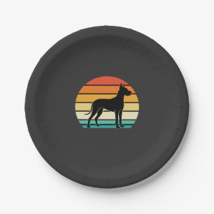 Great Dane Retro Sunset Dog Silhouette Paper Plate