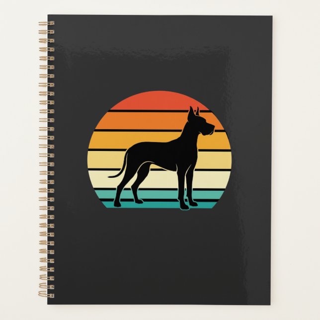 Great Dane Retro Sunset Dog Silhouette Planner (Front)