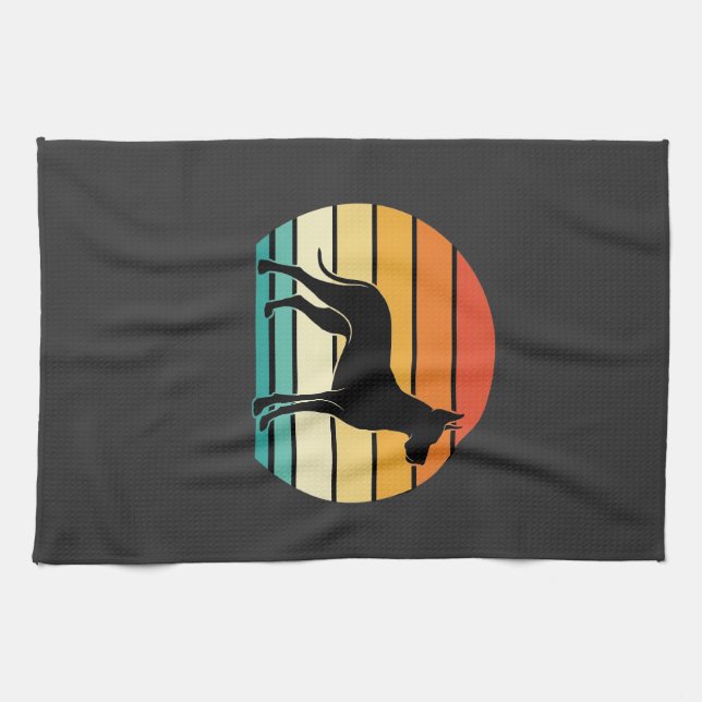 Great Dane Retro Sunset Dog Silhouette Tea Towel (Horizontal)