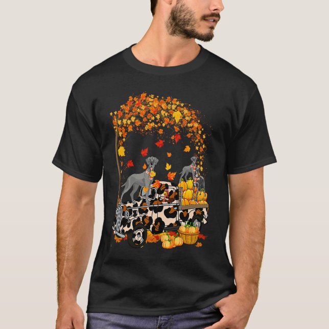 Great Dane Riding Leopard Truck Pumpkin Thanksgivi T-Shirt (Front)
