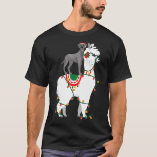 Great Dane Riding Llama Lights Santa Christmas Pa T-Shirt