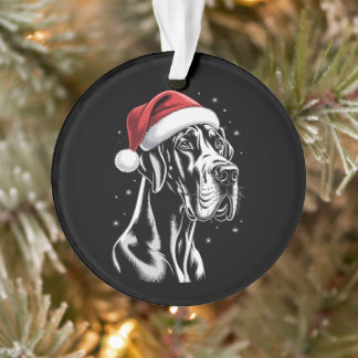 Great Dane Santa Hat Black White Christmas Snow Ornament
