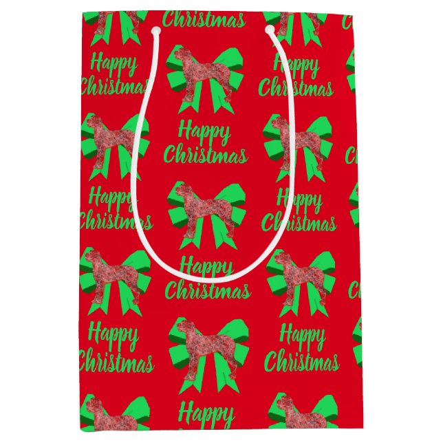 Great Dane Silhouette Red Christmas Dog &Green Bow Medium Gift Bag (Front)
