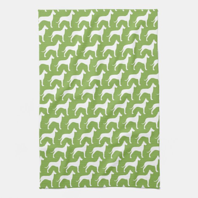 Great Dane Silhouettes Pattern Tea Towel (Vertical)