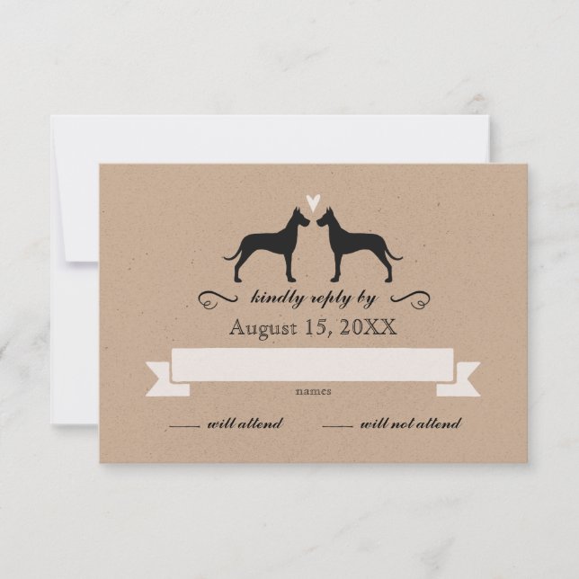 Great Dane Silhouettes Wedding RSVP Reply (Front)
