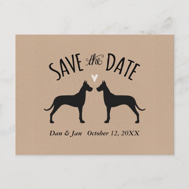 Great Dane Silhouettes Wedding Save the Date Announcement Postcard (Front)