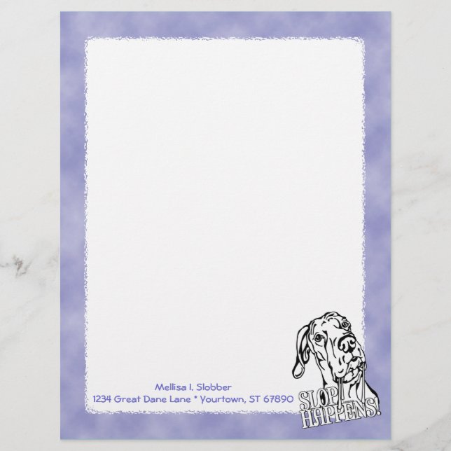 Great Dane Slop Happens BW UC Personalized Letterhead (Front)