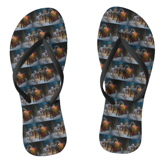 Great Dane Snowy Sleigh Christmas Decor  Jandals (Footbed)