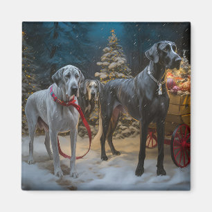 Great Dane Snowy Sleigh Christmas Decor Magnet