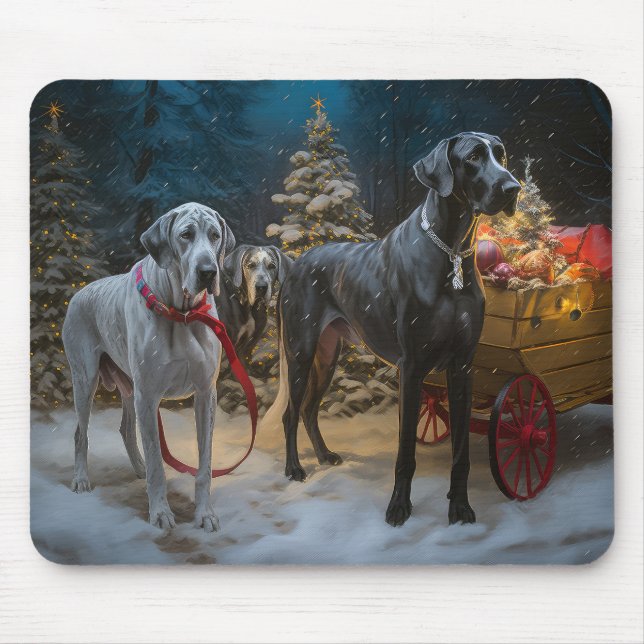 Great Dane Snowy Sleigh Christmas Decor  Mouse Pad (Front)