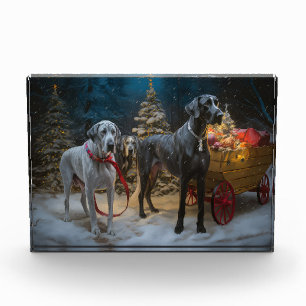Great Dane Snowy Sleigh Christmas Decor  Photo Block