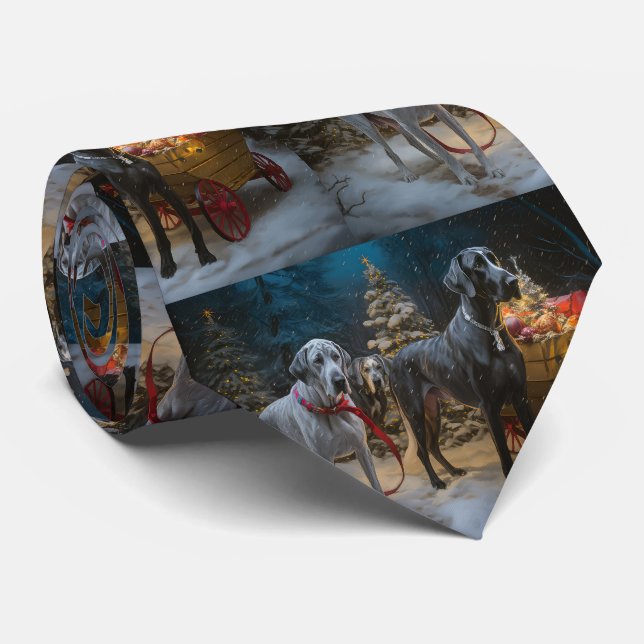 Great Dane Snowy Sleigh Christmas Decor  Tie (Rolled)