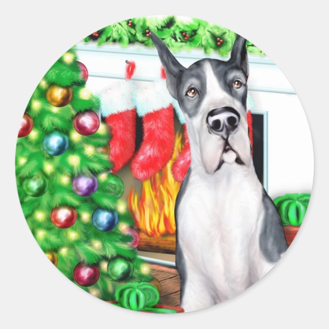 Great Dane Stockings Mantle Classic Round Sticker (Front)