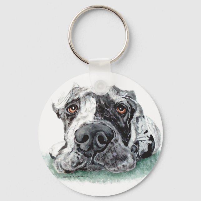 Great Dane Taped Up Merle Key Ring (Front)