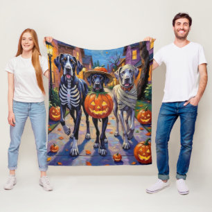 Great Dane Trick-or-Treating Halloween Costumes Fleece Blanket