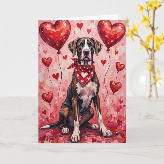 Great Dane Valentine’s Day Dog with Hearts Red Card (Yellow Flower)