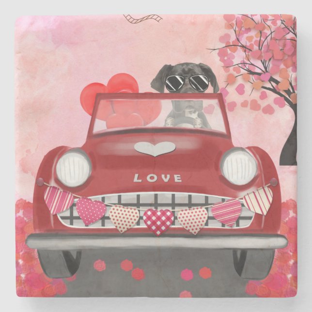 Great Dane Valentine's Day Delight Stone Coaster (Front)