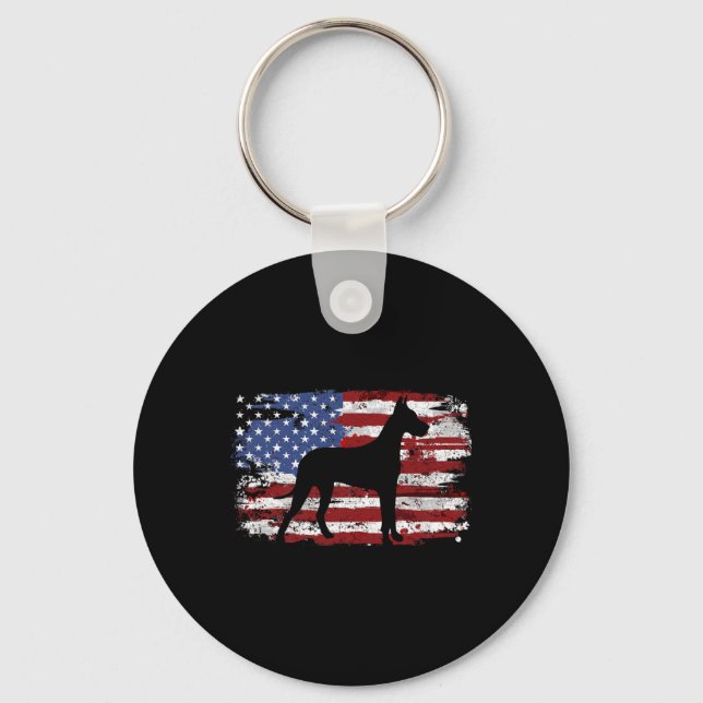 Great Dane Vintage American Flag  Key Ring (Front)