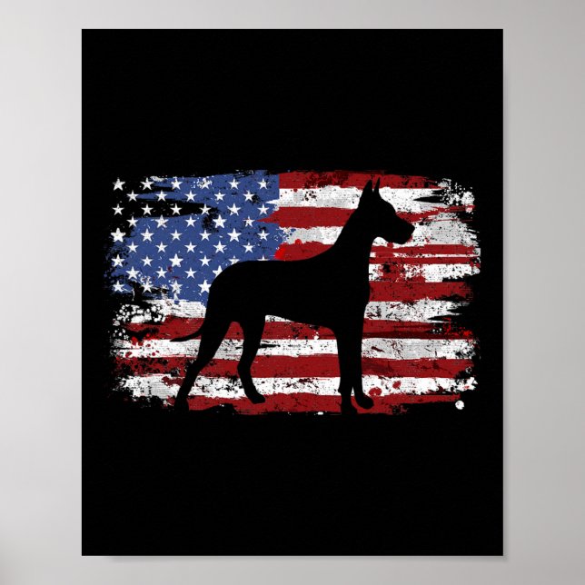 Great Dane Vintage American Flag  Poster (Front)