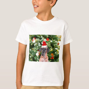 Great Dane w Christmas Tree Gift Boxes Santa Hat T-Shirt