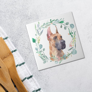 Great Dane Watercolor Wreath Tile