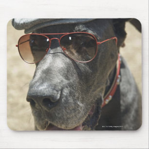 Great Dane wearing hat and sunglasses Mouse Pad