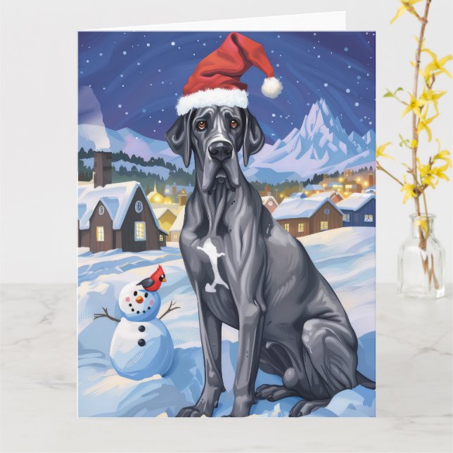 Great Dane Winter Wonderland Christmas Joy  Card (Yellow Flower)