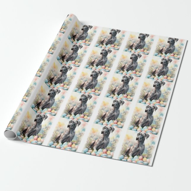 Great Dane with Easter Eggs Wrapping Paper (Unrolled)
