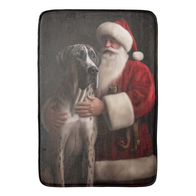 Great Dane With Santa Claus Festive Christmas  Bath Mat (Front Vertical)
