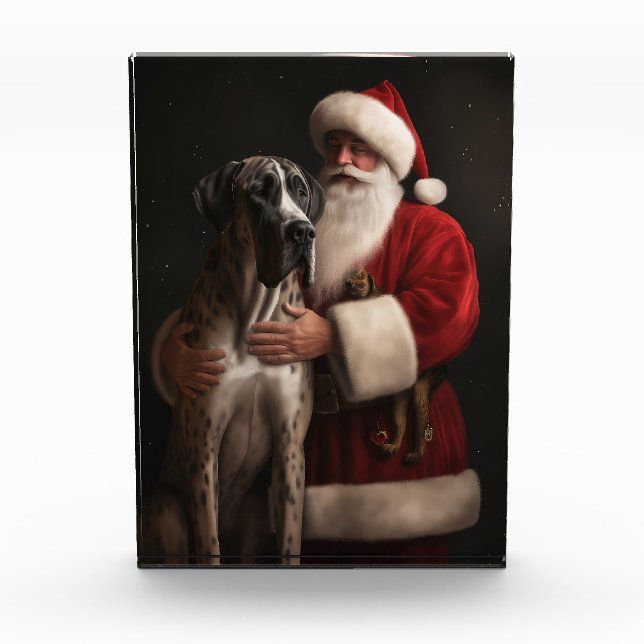 Great Dane With Santa Claus Festive Christmas  Photo Block (Front)