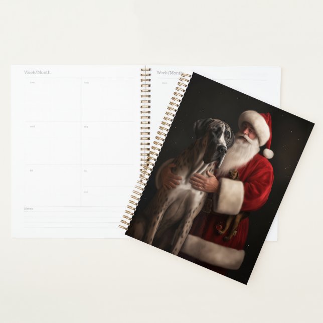 Great Dane With Santa Claus Festive Christmas  Planner (Display)