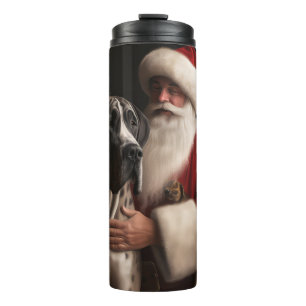 Great Dane With Santa Claus Festive Christmas  Thermal Tumbler