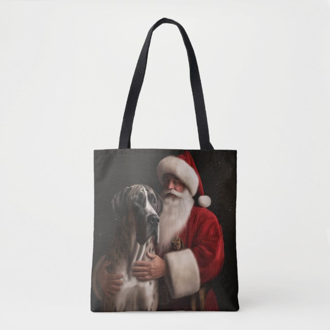 Great Dane With Santa Claus Festive Christmas  Tote Bag (Front)