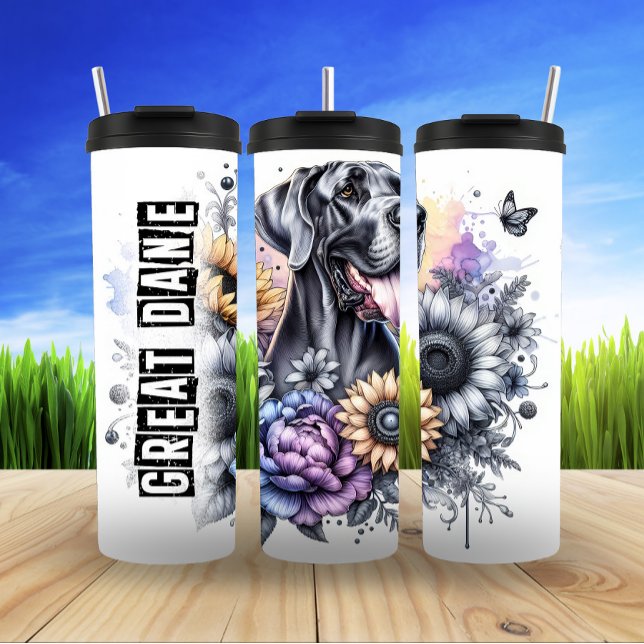 Great Dane's Gentle Floral Gaze Thermal Tumbler (Creator Uploaded)