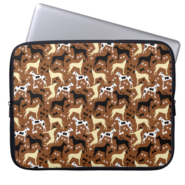 Great Danes Pattern Harlequin, Fawn, Black Dane La Laptop Sleeve (Front)