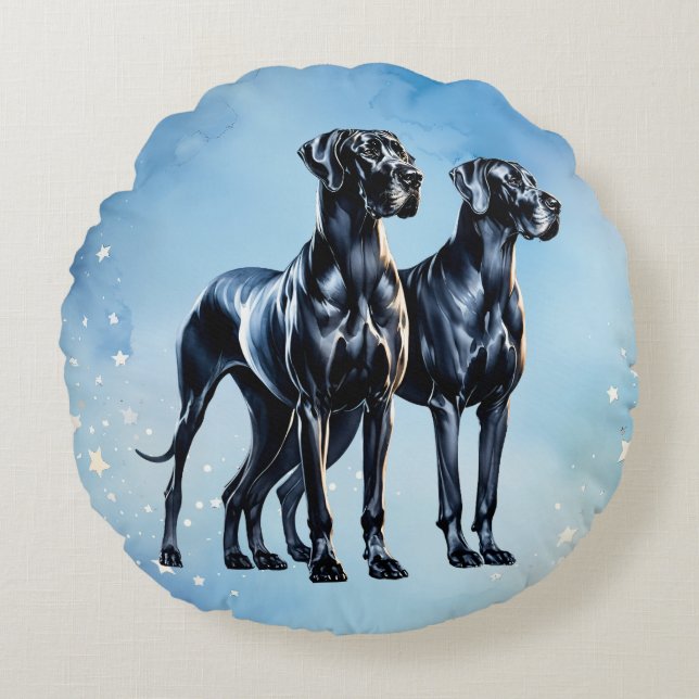 Great Danes Watercolor Round Cushion (Front)