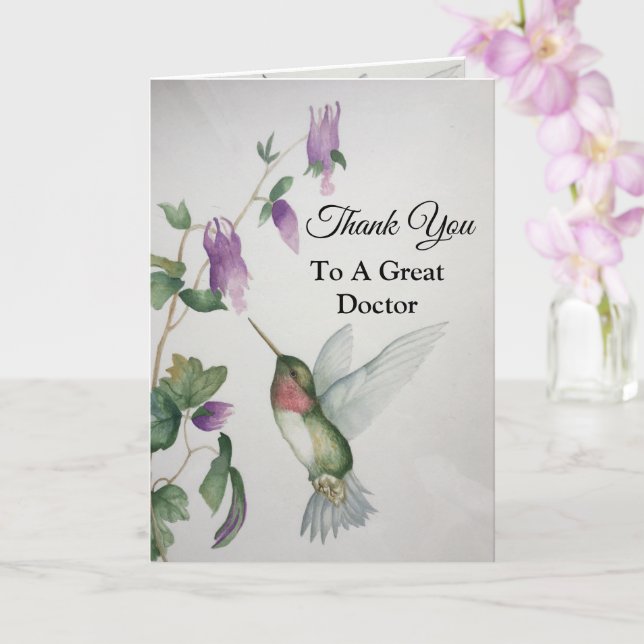 Great Doctor Thank You Hummingbird Garden Card (Orchid)