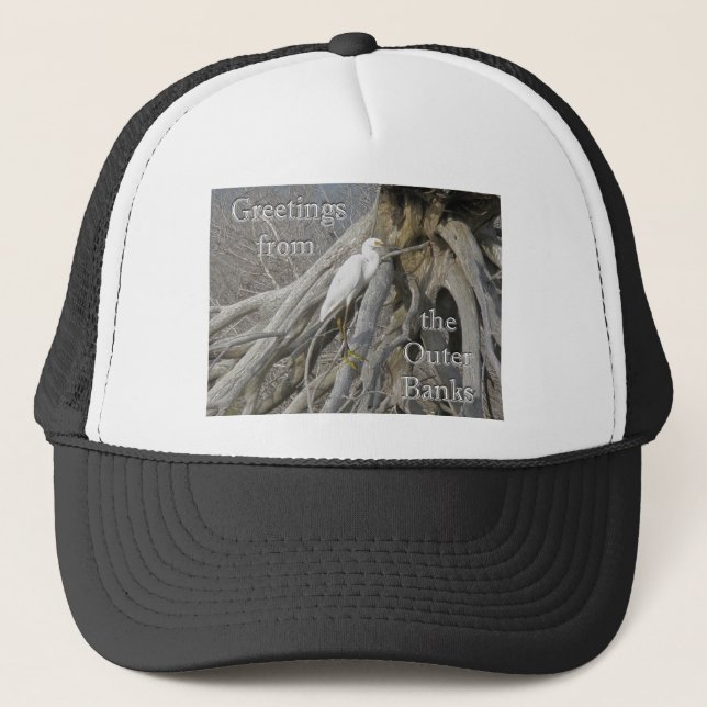 Great Egret (Ardea alba) OBX Outer Banks Trucker Hat (Front)