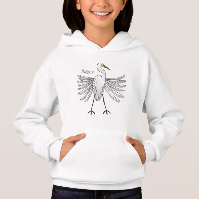 Great egret bird cartoon illustration  (Front)