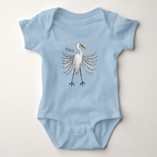 Great egret bird cartoon illustration baby bodysuit