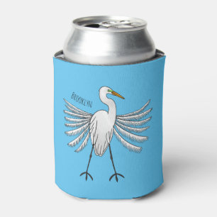 Great egret bird cartoon illustration can cooler