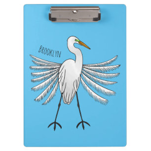 Great egret bird cartoon illustration clipboard