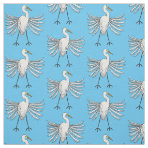 Great egret bird cartoon illustration  fabric