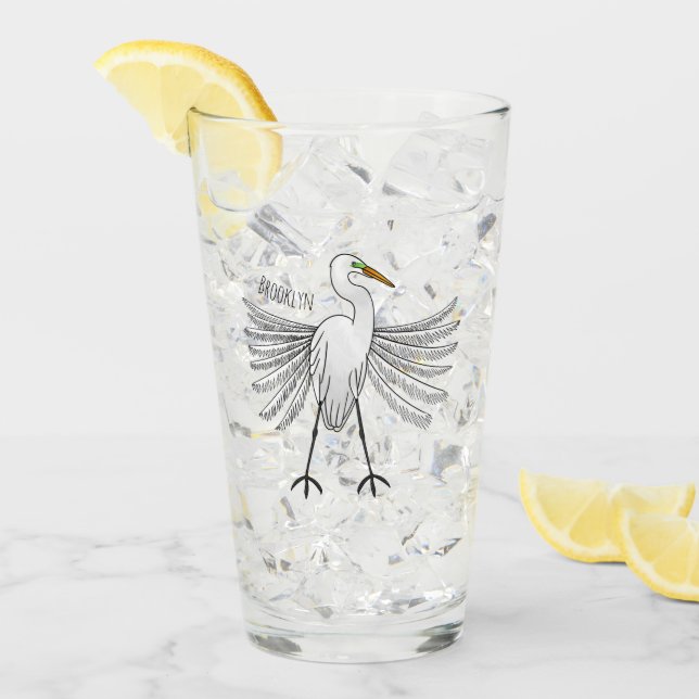 Great egret bird cartoon illustration  glass (Front Ice)